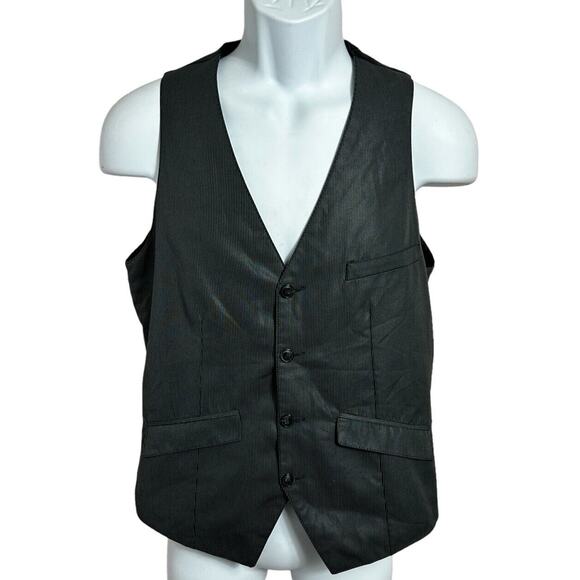 H&M Waistcoat Vest Men’s 36R Black Gray Pinstripe Pockets - Picture 4 of 4